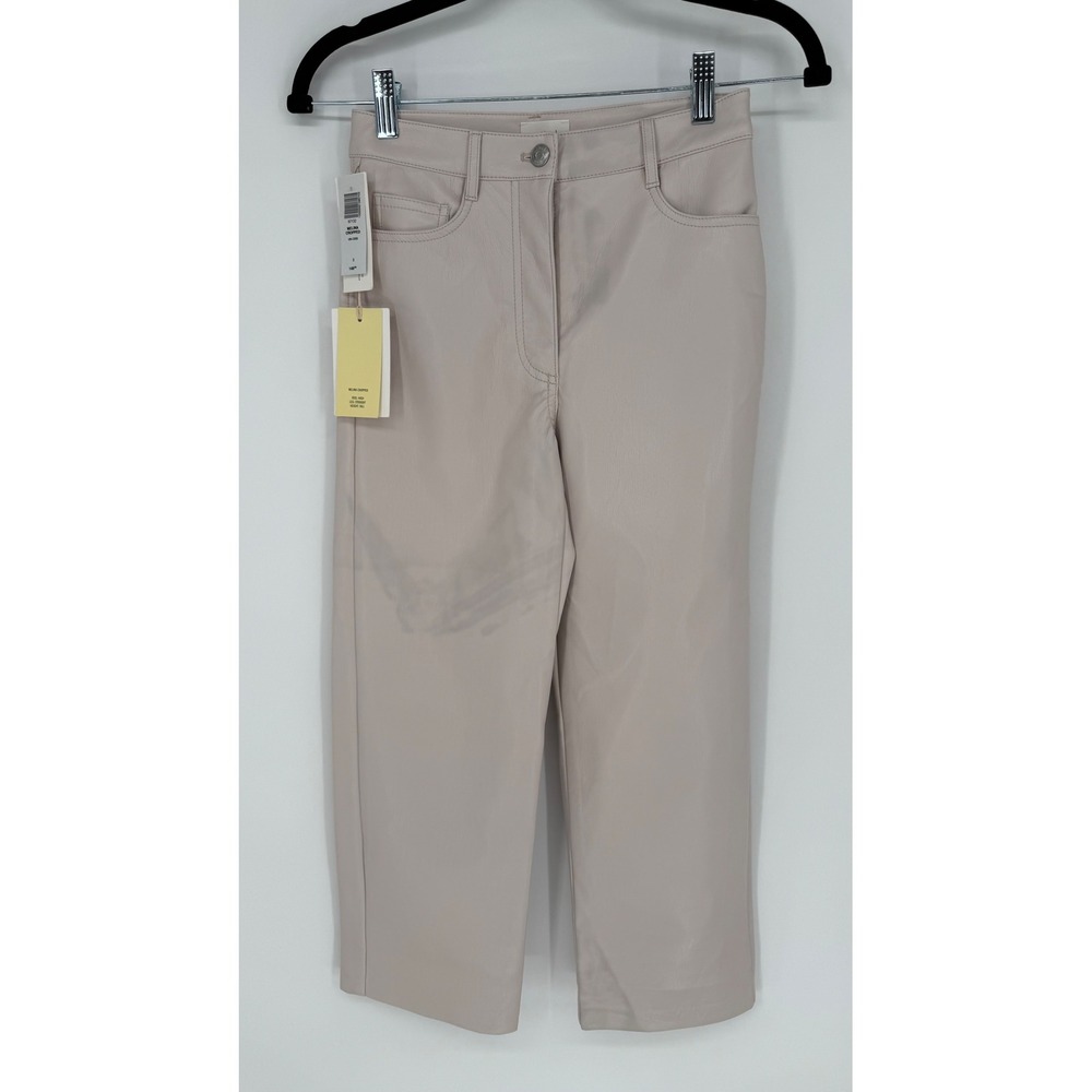 ARITZIA WILFRED MELINA CROPPED VIN GRIS PANTS FAUX LEATHER NWT SZ 0 - FLAWED